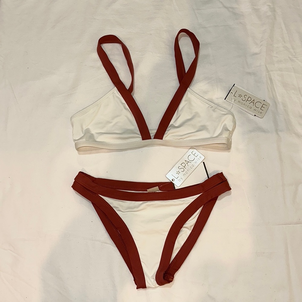 L*Space Charlie Banded Tab Side Hipster bikini Bottom (white sz small)